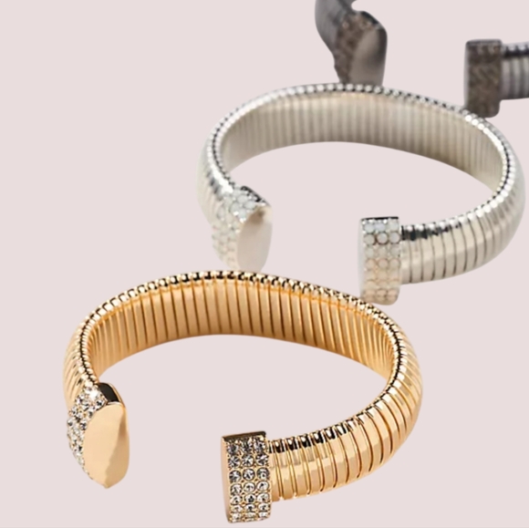 Anthropologie Ribbed Pavé Cuff Bracelet in Silver - Picture 4 of 6